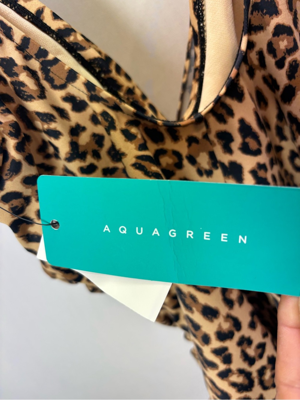 Aqua Green Leopard Print One-Piece Swimsuit - Tan & Black L - Picture 11 of 12